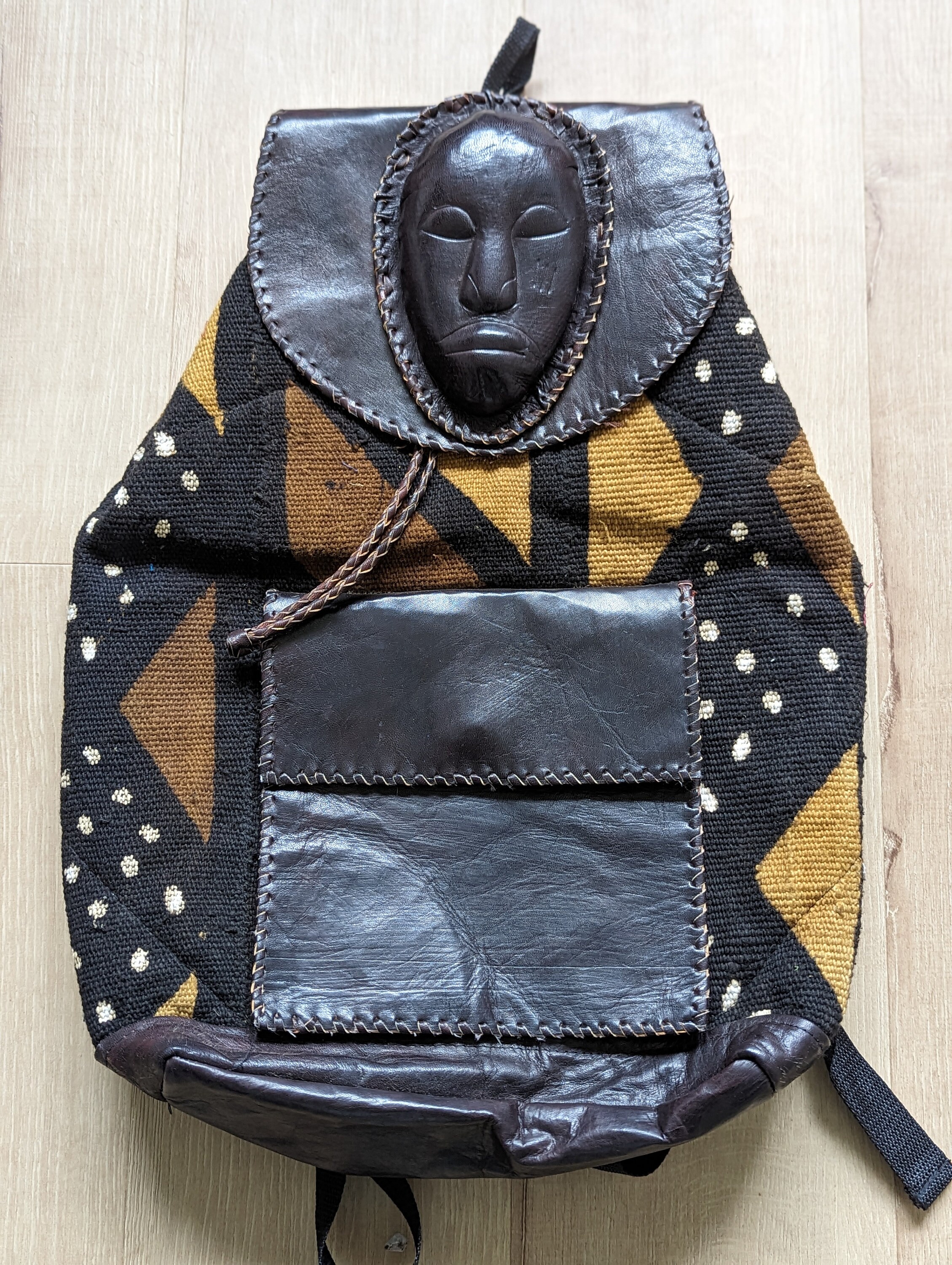 Handmade unisex Africa mud cloth leather backpack Handmade Leather Map Of Africa Backpack – Kulcha Kernel main image 2