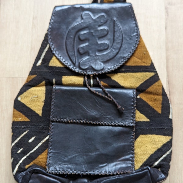 Mud Cloth Leather Backpack