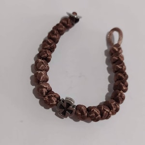 Orthodox Prayer Rope bracelet with silver cross, brown brojanica komboskini, christian jewelry, Christian bracelet, Christian gift