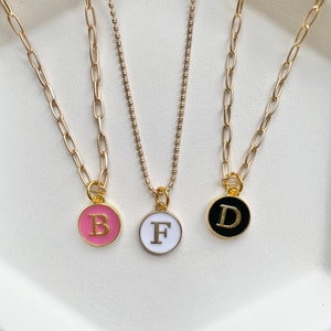 Initial or Monogram enamel charm with Paperclip Chain necklace, black, white monogram charm 1 necklace image 2