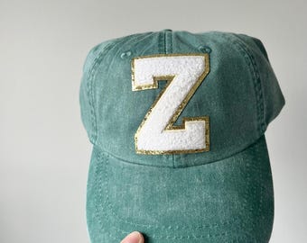 Green Zionsville Baseball hat with “Z” Chenille Glitter patch