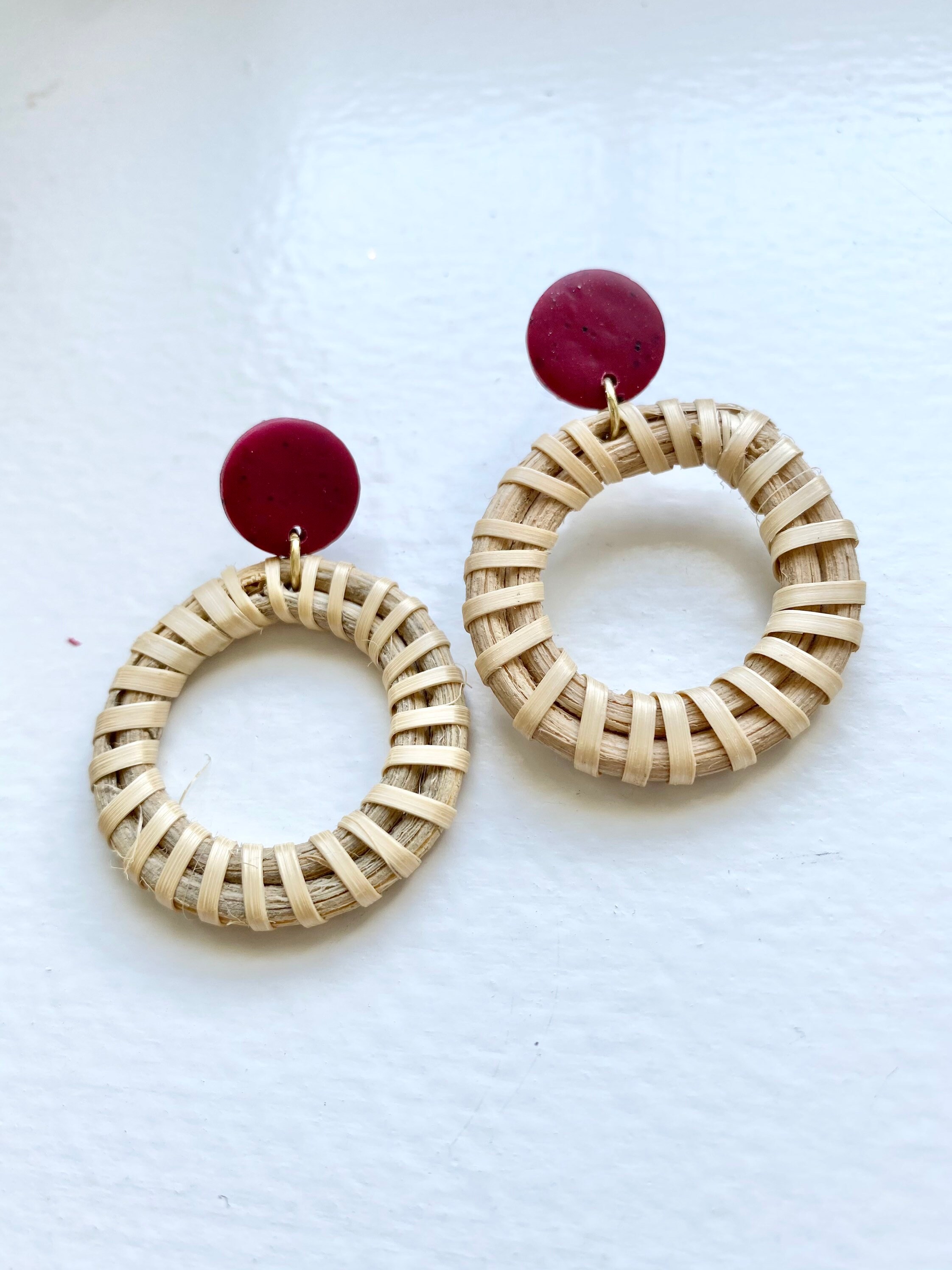Rattan Earrings With Stone or Clay - Multiple Colors - Etsy