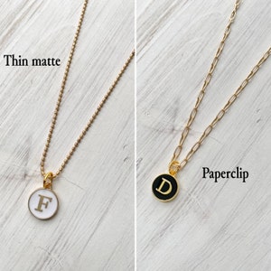 Initial or Monogram enamel charm with Paperclip Chain necklace, black, white monogram charm 1 necklace image 3