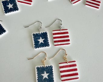 Stars and Stripes square polymer clay Earrings