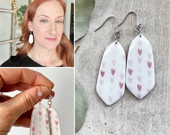 Be My Valentine Polymer Clay Earrings - white, pink, hearts - multiple styles