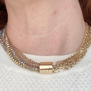 5-strand beaded and gold chain necklace, 15” plus 3” extender - 2 colors