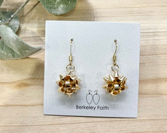 Gold Christmas bow earrings, dangle, small