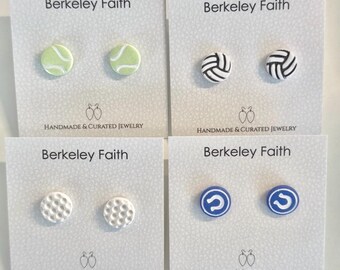 Polymer clay Sports Studs: volleyball, golf, tennis, Colts