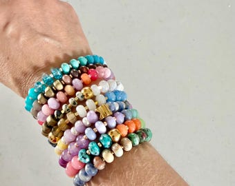 Stone and Glass Rondelle Beaded Bracelets