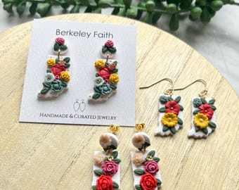 Customizable Polymer Clay Flower Earrings, Indiana and other States