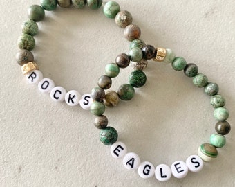 Personalized Stone Beaded Bracelet, Custom Name, School Spirit