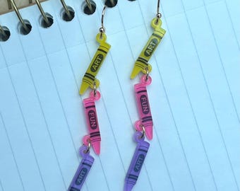 Crayon Earrings - Dangle - Lightweight - Back to School - teacher gift