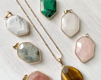 Multiple colors & shapes: 30” Semiprecious Stone Pendant necklaces