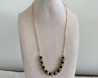 Tailgate Gameday Black and Gold beaded necklace on a 18K gold filled adjustable chain, 18”, Purdue, Steelers