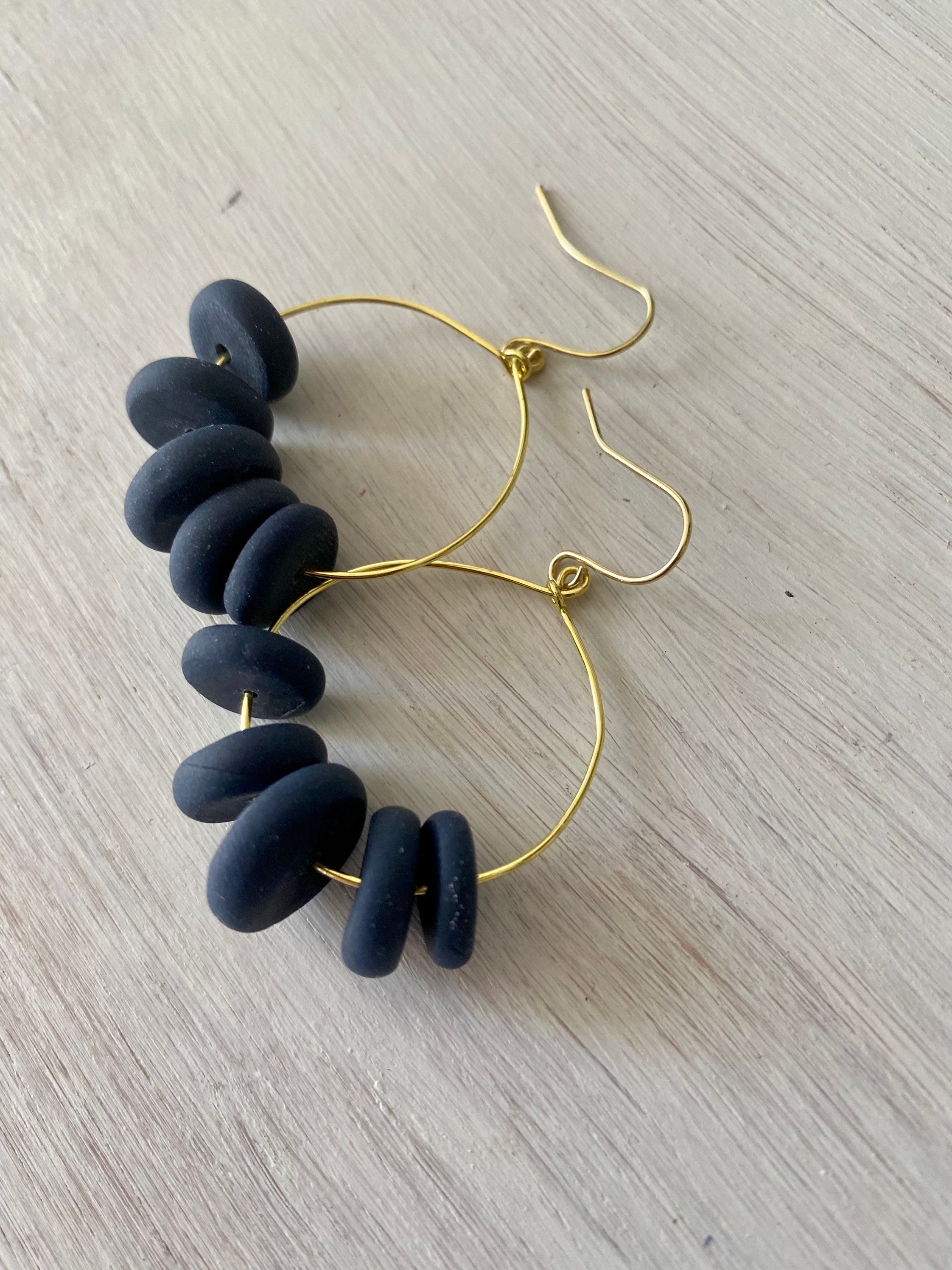 Polymer clay beaded hoop earrings 2 colors black and navy Etsy
