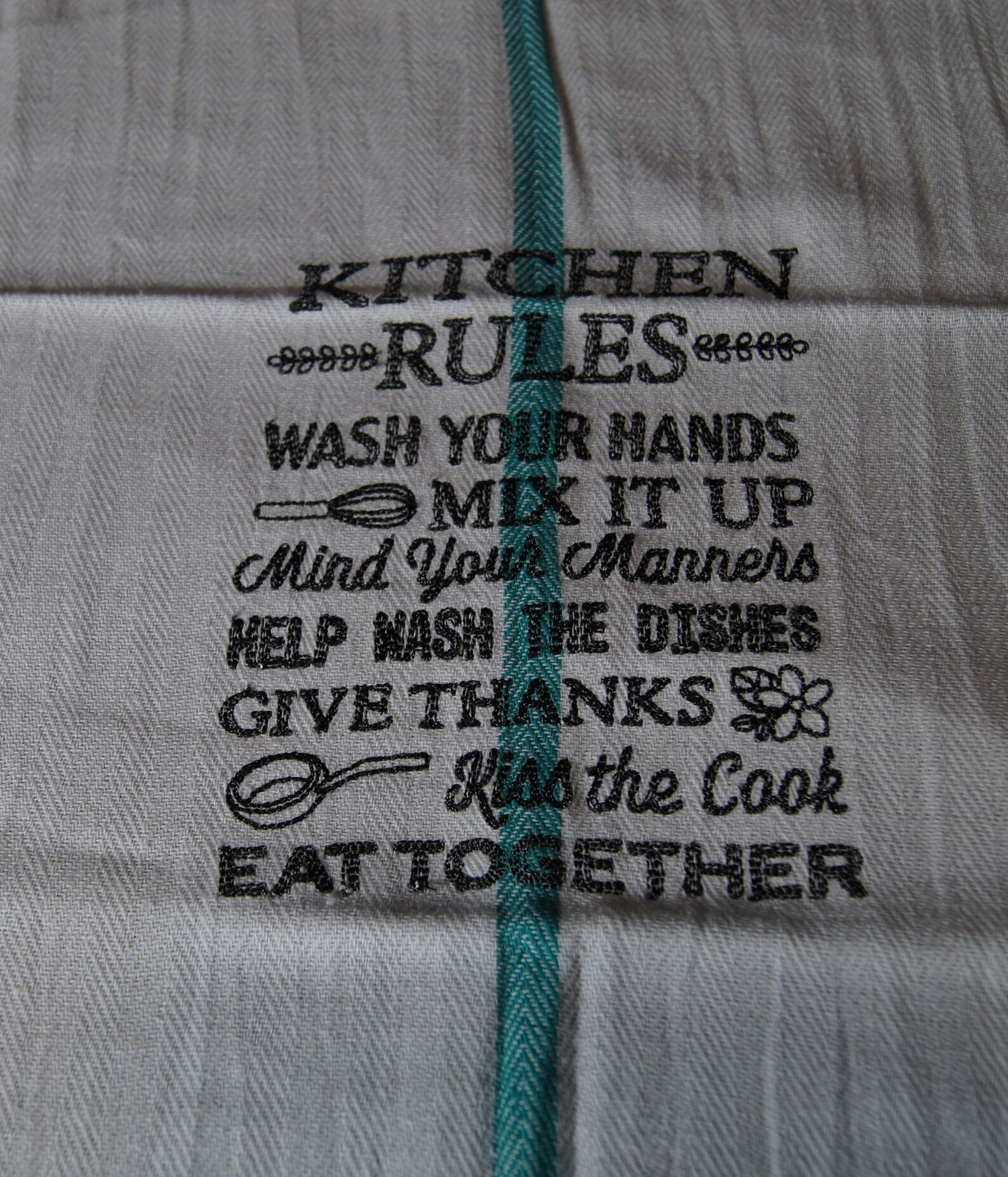 Embroidered Tea Towel / Kitchen Rules Etsy