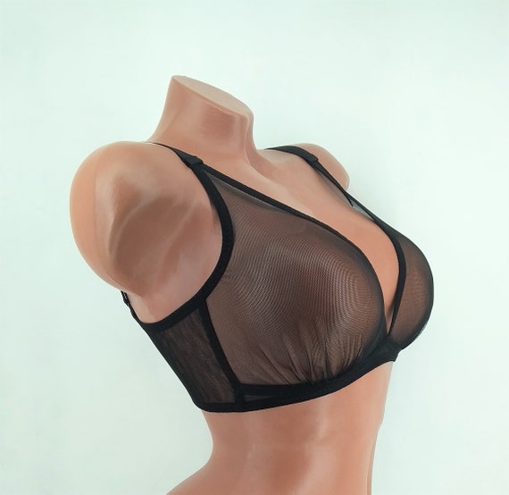 Bralette Made of Transparent Black Tulle, Sportsbra, Wireless Bra