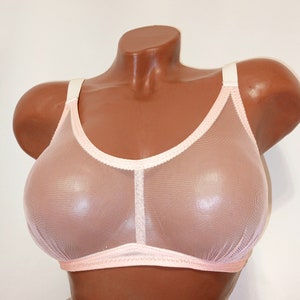 Bralette van transparante perzikkleurige tule, sportbeha, beugelbeha, doorschijnende mesh-beha, bh&#39;s, maat A, B, C, D, 28, 30, 32, 34, 36, 38, 40