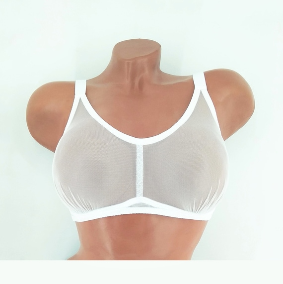 Bralette Made of Transparent White Tulle, Sportsbra, Wireless Bra, Sheer  Mesh Bra, Bras, Size A, B, C, D, 28, 30, 32, 34, 36, 38, 40, -  Norway