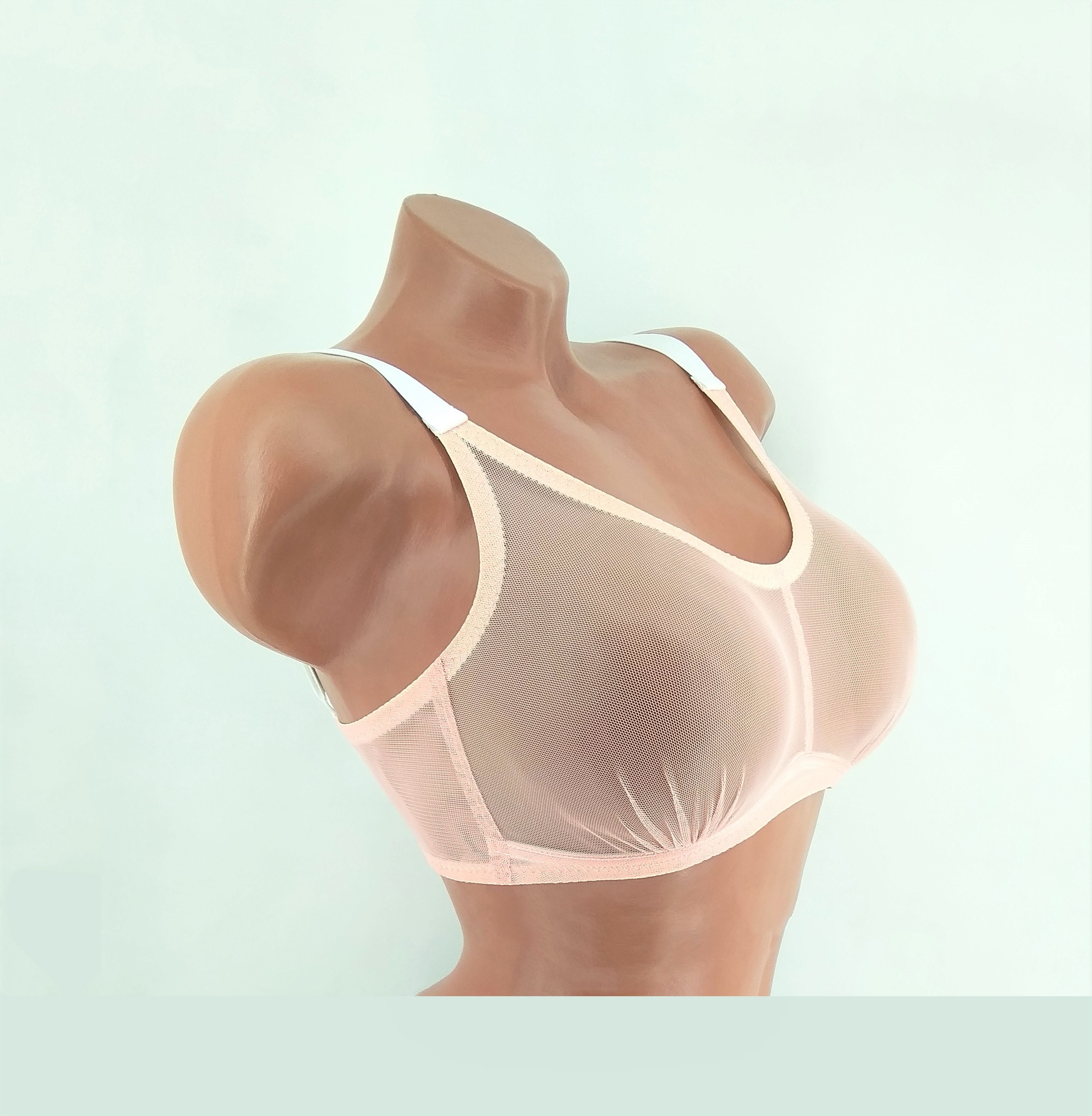 Bralette Made of Transparent Light Pink Tulle Sportsbra Wireless