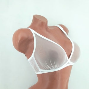 Sexy Ladies See Through Elastic Mesh Bra Set Women Wire Free White