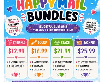 Happy Mail, Mystery Sticker Bundle, Handmade Surprise Gift