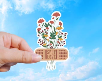 Self Love Floral Bouquet, Mental Health Vinyl Sticker Decal