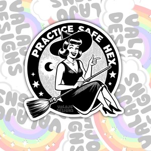 Pegatina impermeable hexagonal "Practice Safe" - Calcomanía para portátil de Witchy