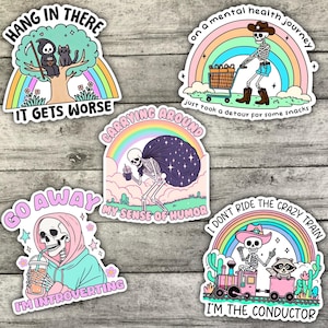 Funny Mental Health Sticker Pack, Dark Humor Mental Health Waterproof Stickers, Water Bottle Sticker, Kindle Sticker, Laptop Sticker