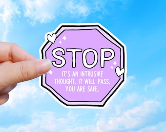 Sticker tegen opdringerige gedachten, sticker ter ondersteuning van de geestelijke gezondheid bij angst.