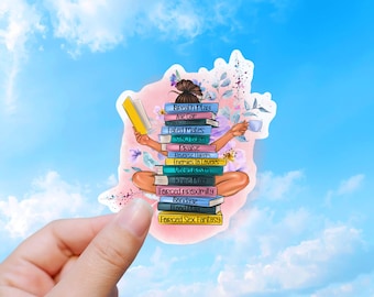 Book Tropes Reader Girl Stack Of Books Sticker