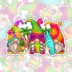 Summer Beach Gnomes, Cute Sticker, Gnome Collector, Waterproof Sticker, Water Bottle Sticker, Kindle Sticker, Laptop Sticker, Valajo Designs
