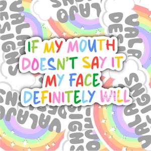 If My Mouth Doesn&#39;t Say It, My Face Will, Funny Sarcastic Waterproof Sticker, Water Bottle Sticker, Kindle Sticker, Laptop Sticker, Valajo
