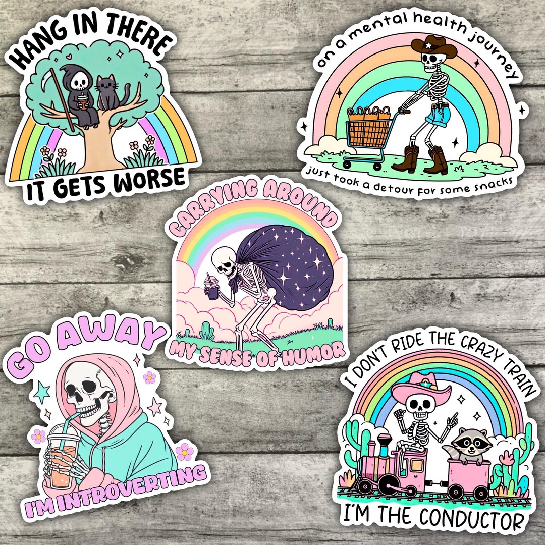 Funny Mental Health Sticker Pack, Dark Humor Mental Health Waterproof ...
