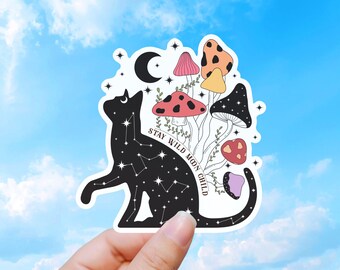 Moon Child Sticker, Celestial Cat Nature Design