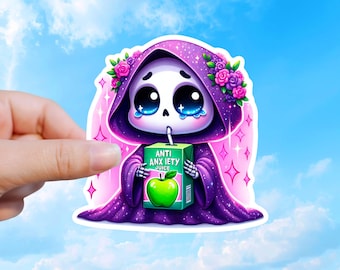 Anxiety Sticker, Grim Reaper Mental Health Humor