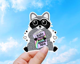 Pegatina de mapache amante de los libros, calcomanía de lector de basura lectora