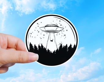 UFO Cat Abduction Sticker, Alien Cat Lover Decal, Sci Fi