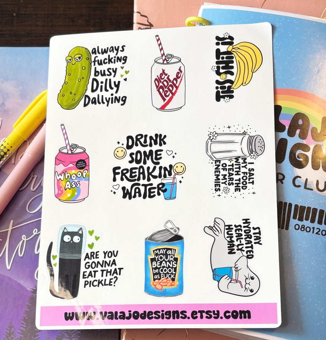 Snack Sticker Sheet Funny Snack Sticker Sheet – Quirky Food & Eating Vinyl Stickers - Etsy