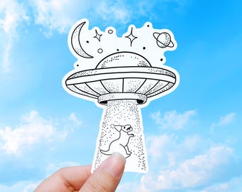 Dinosaur Sticker, UFO Abduction, Space Lover Decal