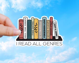 Autocollant imperméable pour amoureux des livres, je lis tous les genres