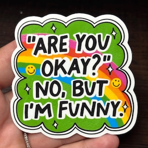 Are You Okay, No, But I&#39;m Funny, Sarcastic Waterproof Sticker, Funny Water Bottle Sticker, Laptop Sticker, Kindle Sticker, Snarky Sticker