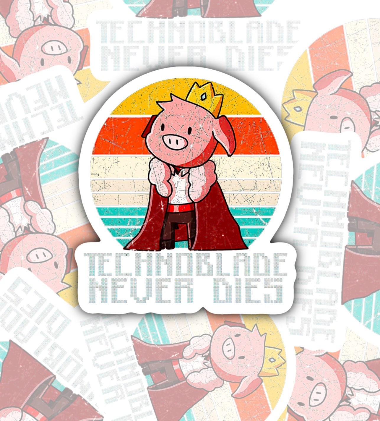 Technoblade Never Dies Crowned Pig Neon White Digital 