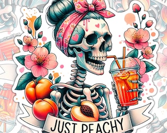 Just Peachy Skeleton Sticker: Funny Waterproof Vinyl Decal