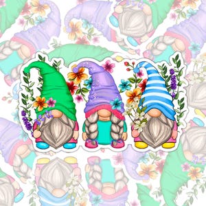 Spring Gnomes, Cute Sticker, Gnome Collector Gift, Waterproof Sticker, Water Bottle Sticker, Kindle Sticker, Laptop Sticker, Valajo Designs