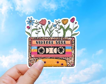 Pegatina de casete vintage, pegatina de vinilo con diseño floral de música retro