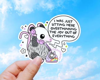 Overthinking Sticker, Funny Possum Anxiety Quote Decal