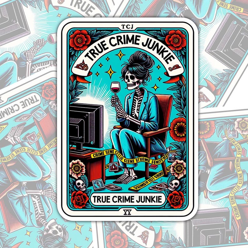True Crime Junkie Tarot Card Sticker - Waterproof Laptop Decal image 1