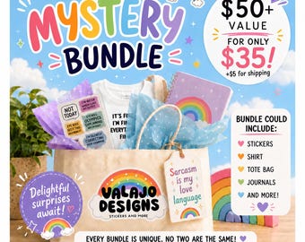 Mystery Bundle, Stickers, Shirt, Tote Bag, Journal, Funny Sarcastic Gift Set
