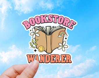 Sticker met afbeelding van een boekenwinkelwandelaar, vinylsticker voor boekenliefhebbers
